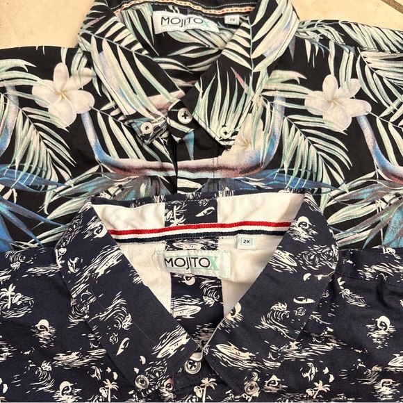 Lot of 2 Mojito Hawaiian Short Sleeve Button Shirt Men 2XL Surfer & Floral - Picture 2 of 4